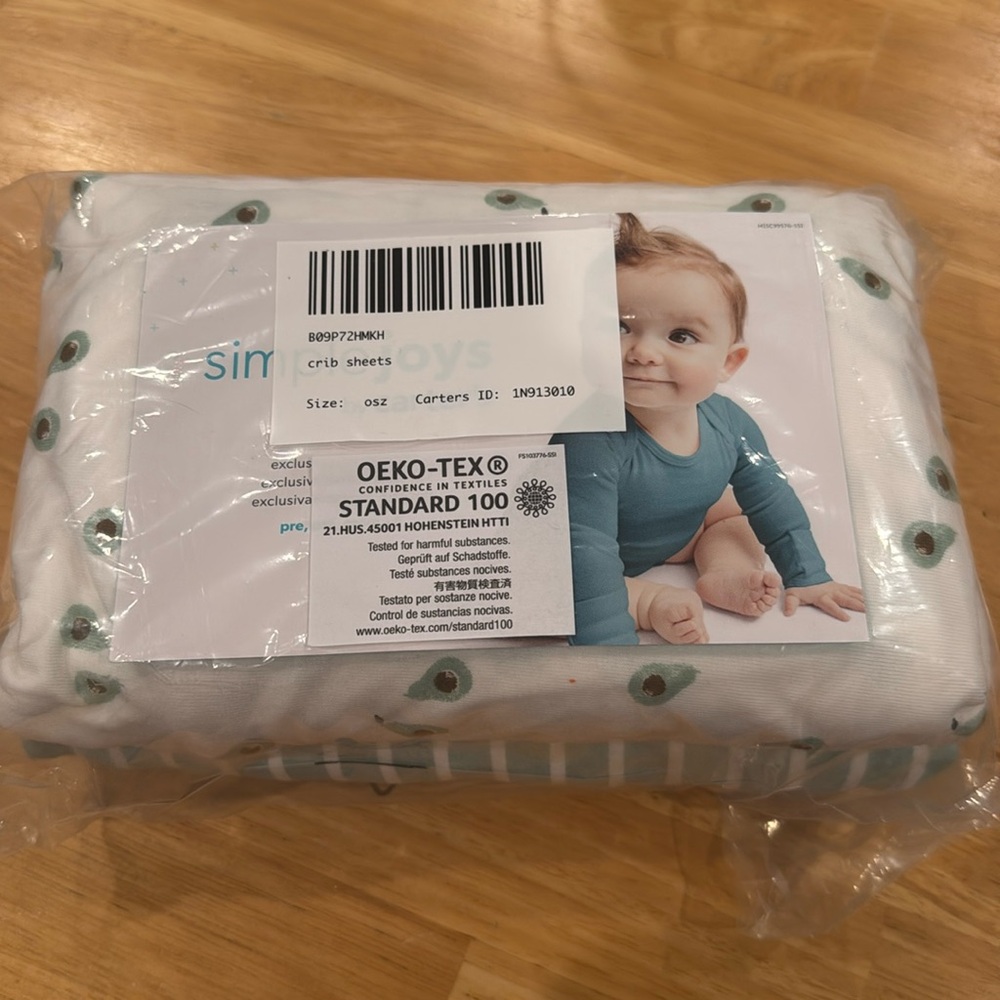 NWT Carters crib sheets avocado with stripes
